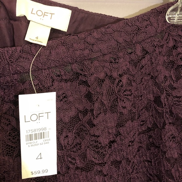 Loft Mini Skirt Lace Floral Plum NWT 4 - Picture 2 of 5